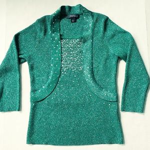 dressbarn Teal Sparkle Knit Top with Matching Bolero
